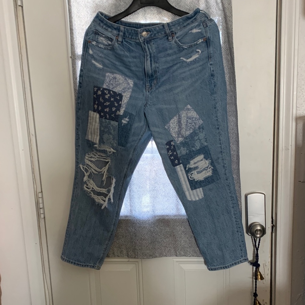 American Eagle Outfitters Blue Patchwork Boyfriend Jeans